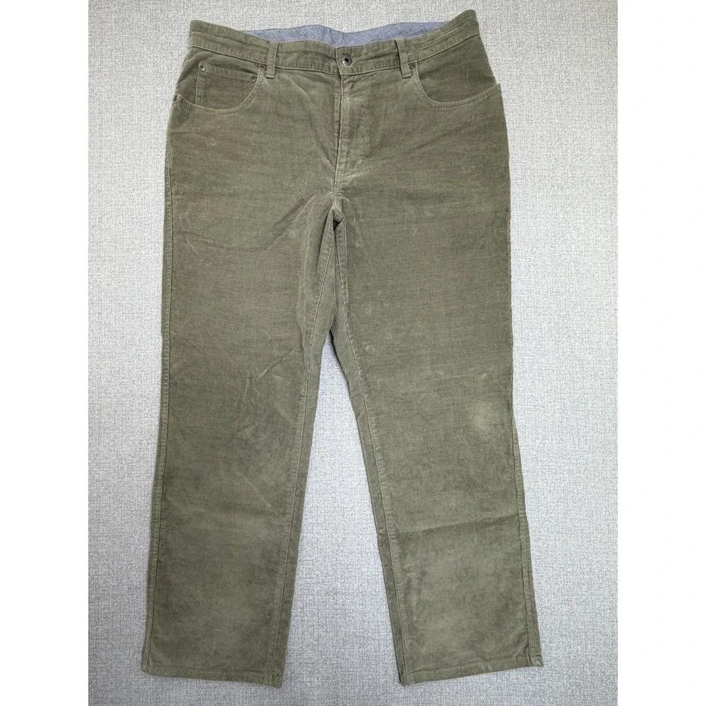 L.L.Bean Corduroy Pants Mens 36x29 Green Natural Fit Stretch Cotton